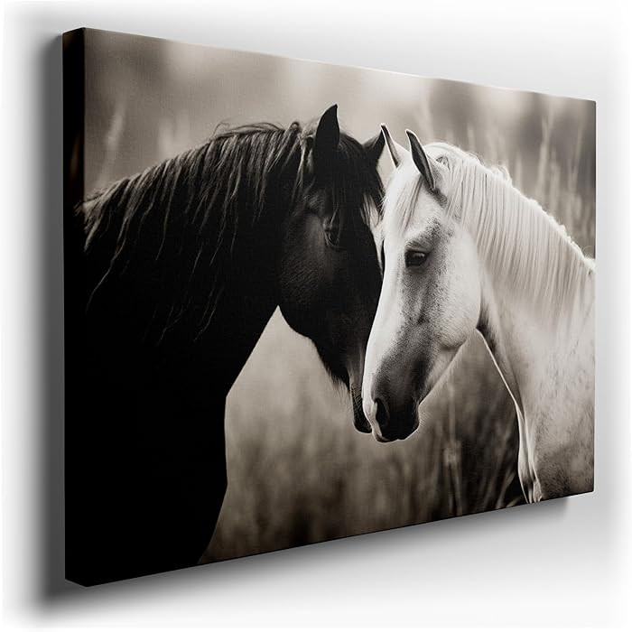Wall Art Canvas for Living Room | Black and White Horses - Black and White WallArt, Large Wall ar... | Amazon (US)
