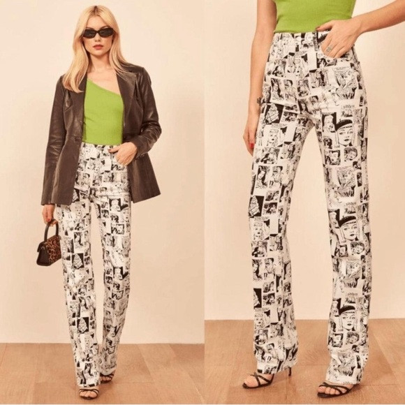 Reformation Comic Strip Straight Leg Newspaper Jeans Pants Black White 24 | Poshmark