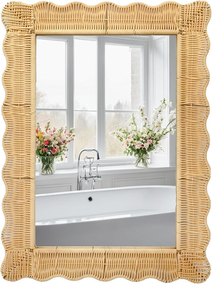 FUIN Decorative Wicker-Like Framed Mirror – 30" x 22.6", Wall-Mounted, Scalloped Edge for Bathr... | Amazon (US)