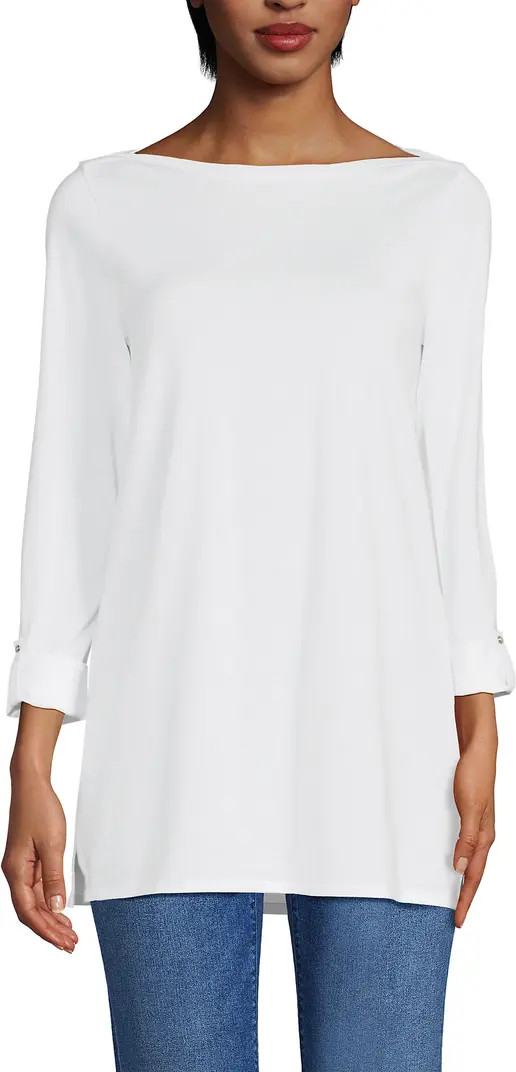 Supima Cotton Adjustable 3/4 Sleeve Boatneck Tunic | Nordstrom