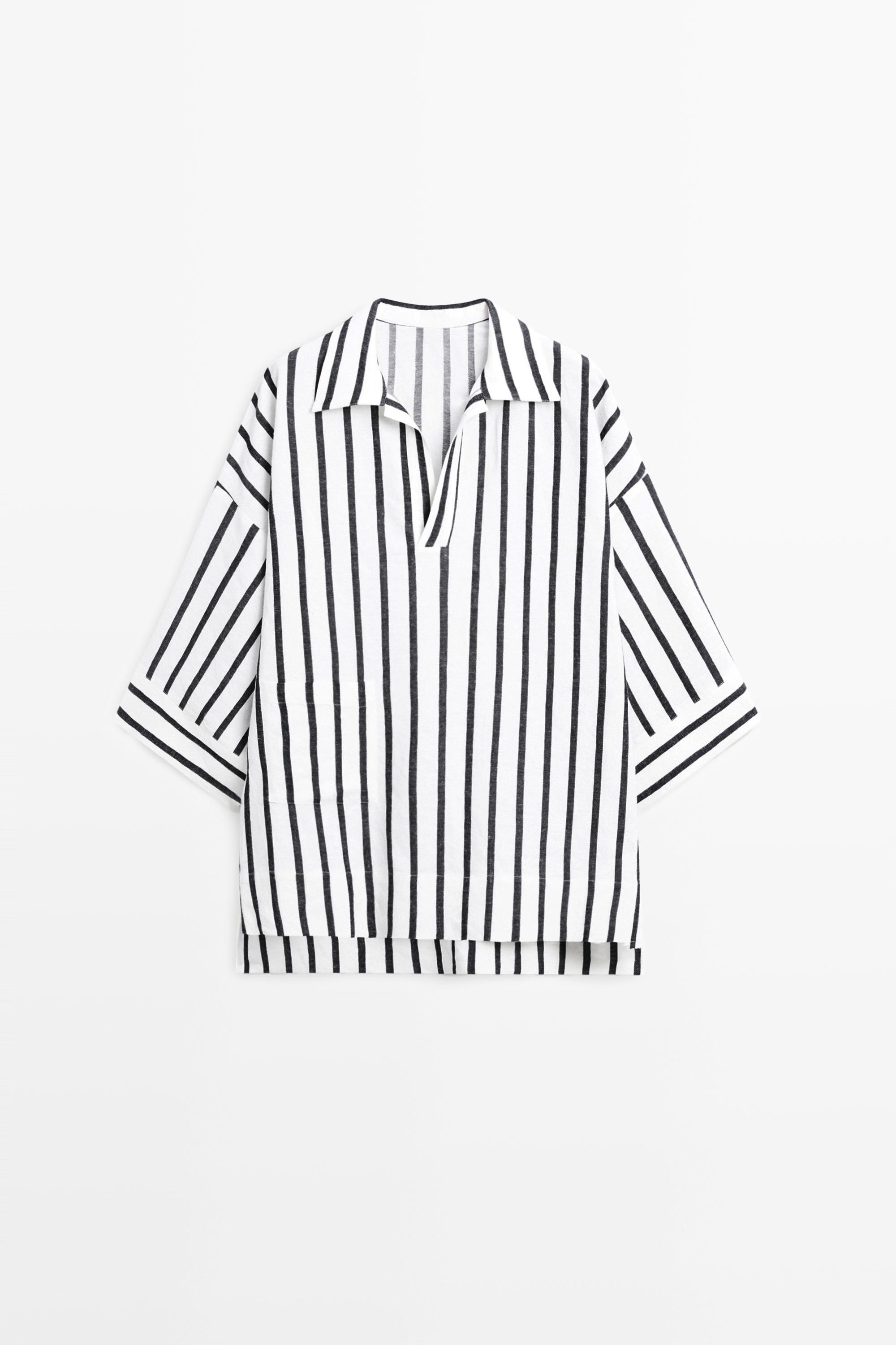 Striped oversize linen blend shirt | Massimo Dutti US