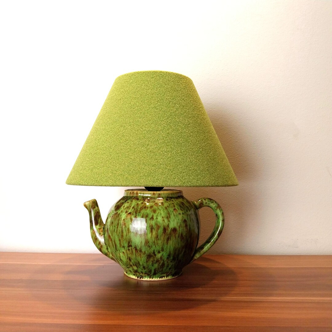 Hand Glazed Ceramic Teapot Lamp: Pistachio Green Felt Shade - Etsy | Etsy (US)