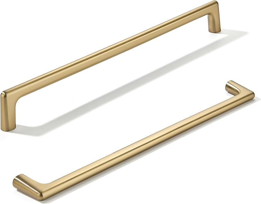 khtumeware 2 Pack Brushed Brass Cabinet Pulls 8-3/4 Inch(224mm) Hole Centers Satin Gold Cabinet P... | Amazon (US)