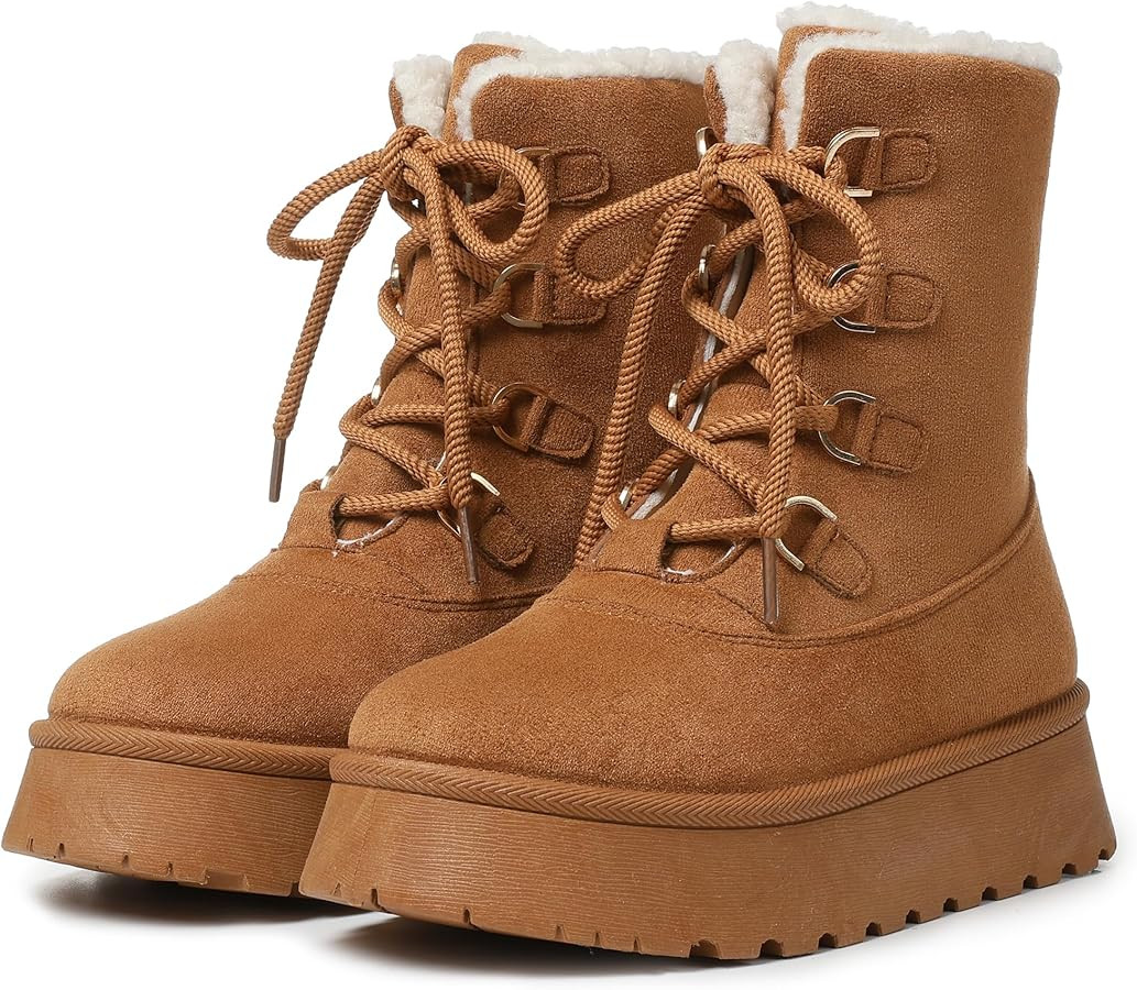 Celbreez Snow Boots Platform Boots Winter Boots for Women Mid Calf Lace up Women's Boot Cozy Boot... | Amazon (US)