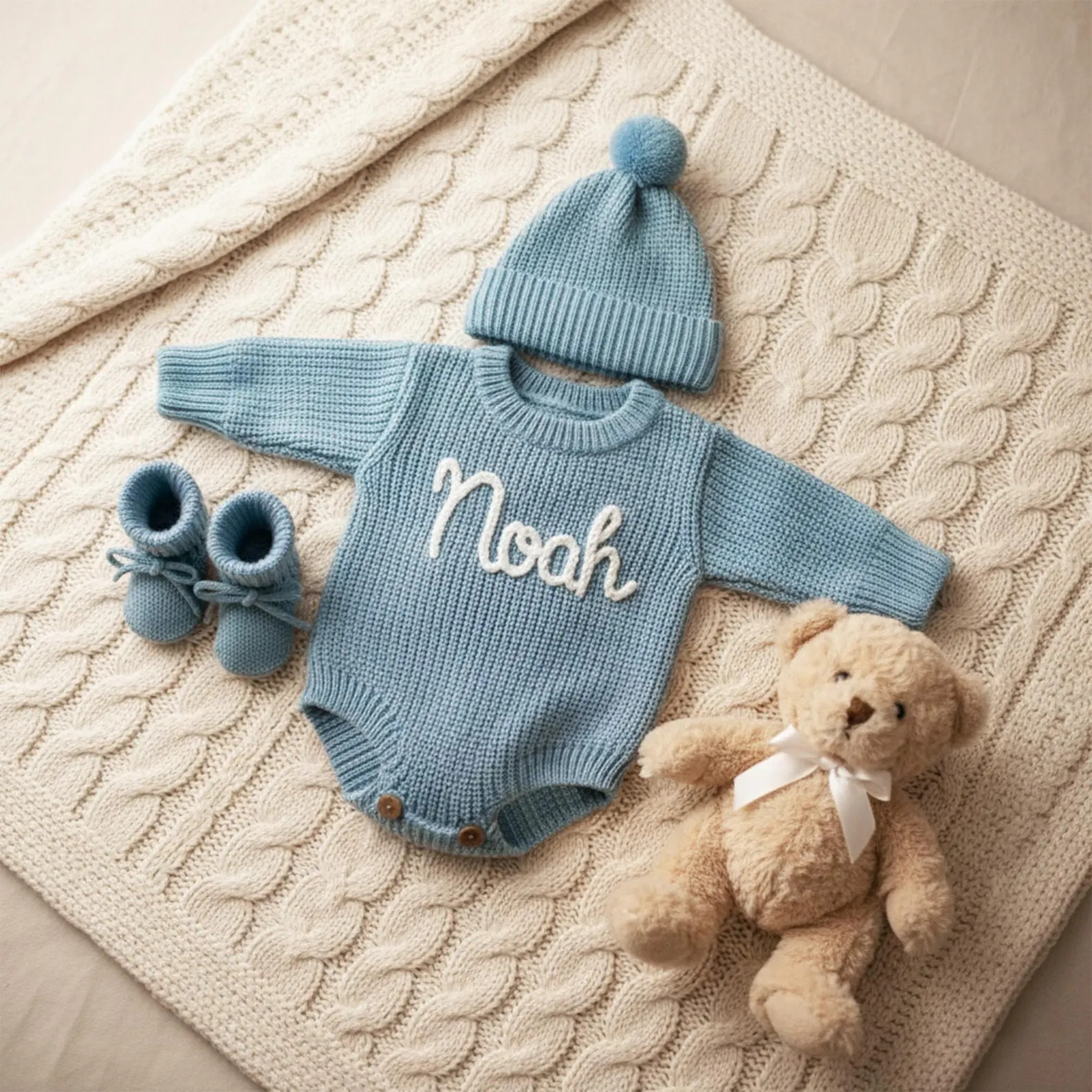 Custom Baby Romper with Handmade Knit Name | Personalized Newborn Coming Home Outfit |... | Etsy (US)