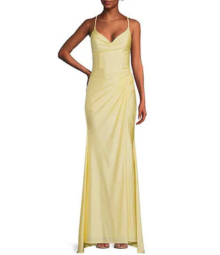 Social Jersey Ruched Lace-Up Back Long Dress | Dillard's