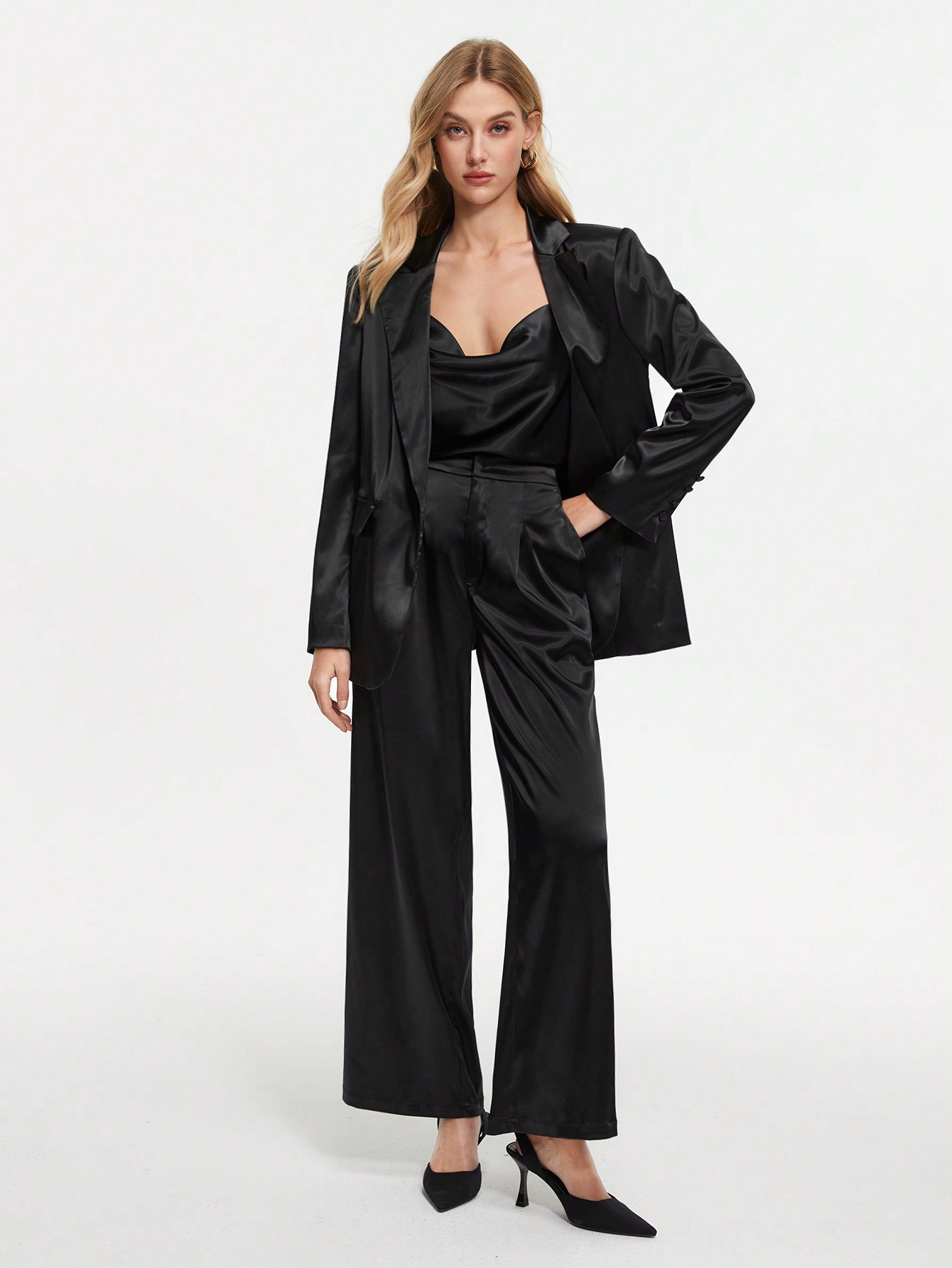 SHEIN BIZwear Women's One Button Solid Color Long Sleeve Suit Jacket And Pants Set | SHEIN USA | SHEIN