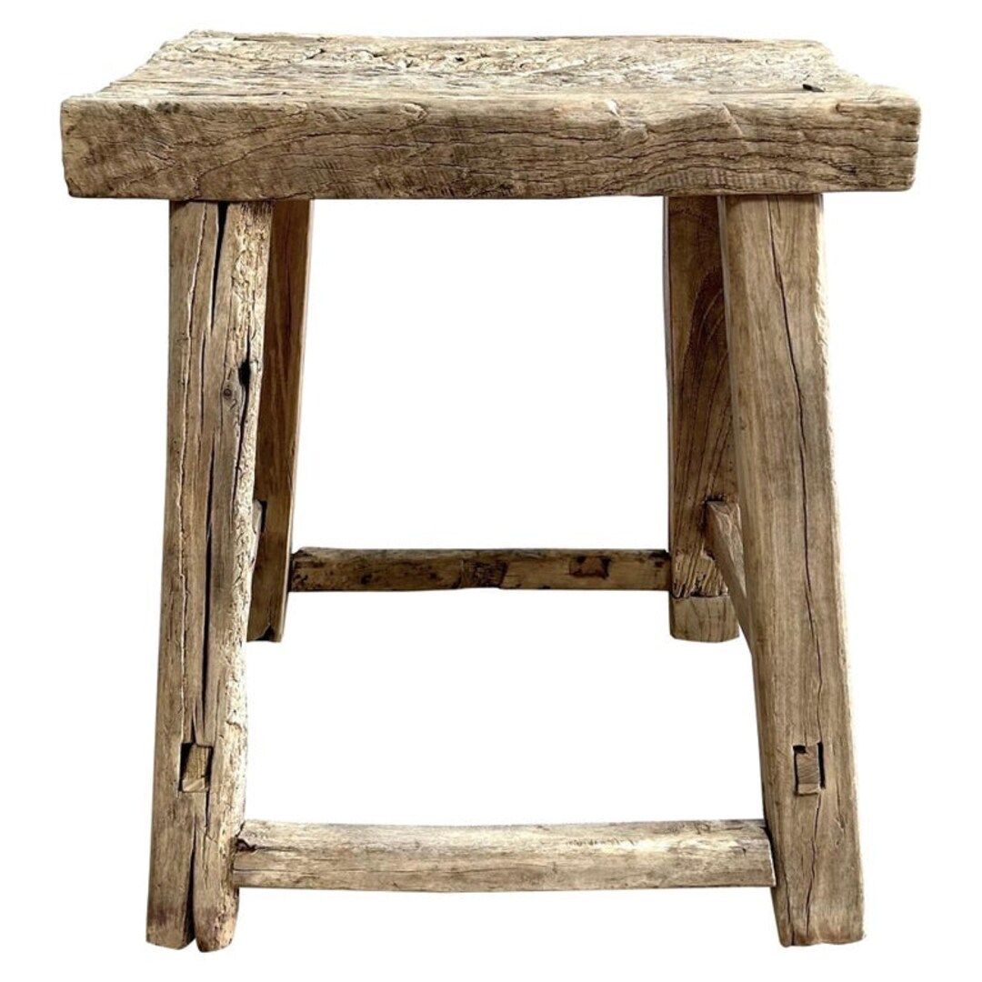 Vintage Plank Top Rustic Elm Wood Stool or Side Table - Etsy | Etsy (US)