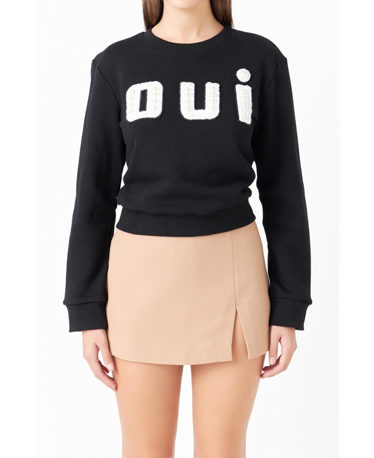 Women's Oui Pearl Embellished Sweatshirt - Black | Macy's
