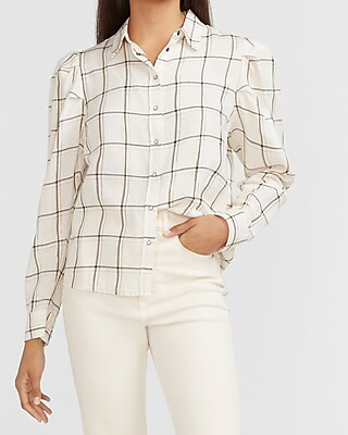 Plaid Puff Sleeve Flannel Shirt | Express