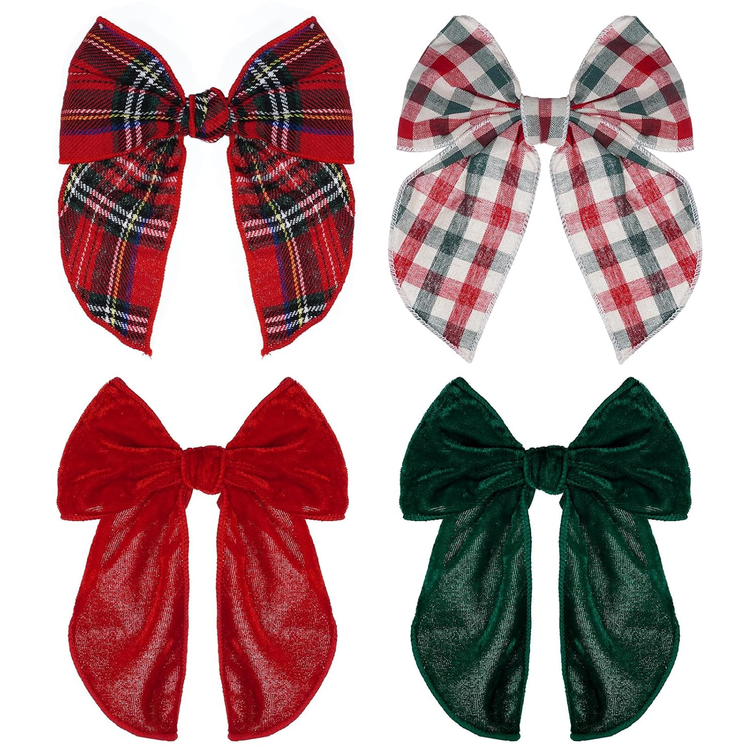 4 Pcs Christmas Fable Hair Bows Velvet Plaid Bow Hair Clips Hair Accessories for Little Girls and Moms (Red&Green Velvet+Mixed Plaid) | Amazon (US)