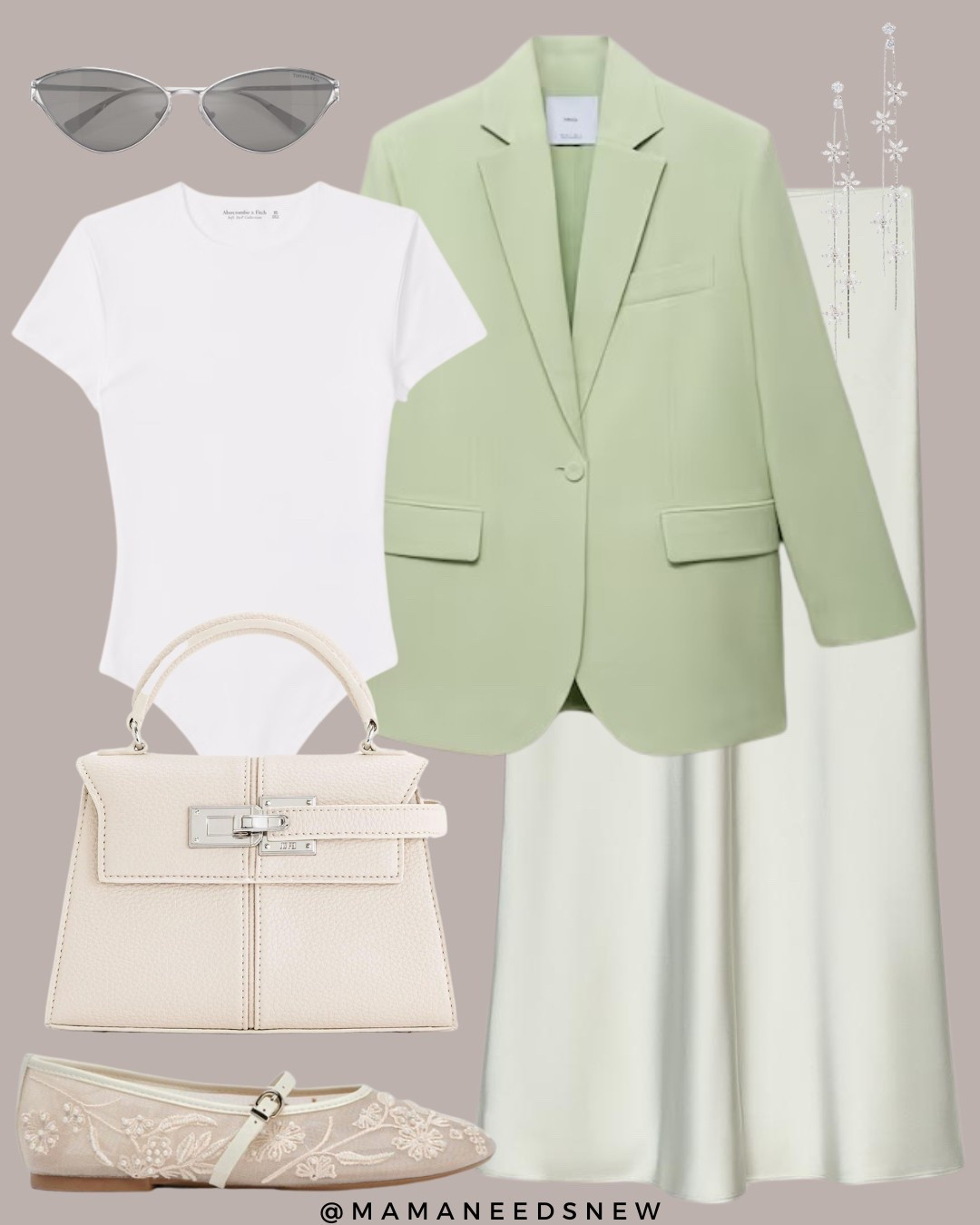 A spring outfit with a blazer, bodysuit, satin skirt, top handle bag, Maryjane flats perfect for a daytime date, girls brunch, baby shower and even work appropriate 💚

#LTKShoeCrush #LTKSaleAlert #LTKStyleTip