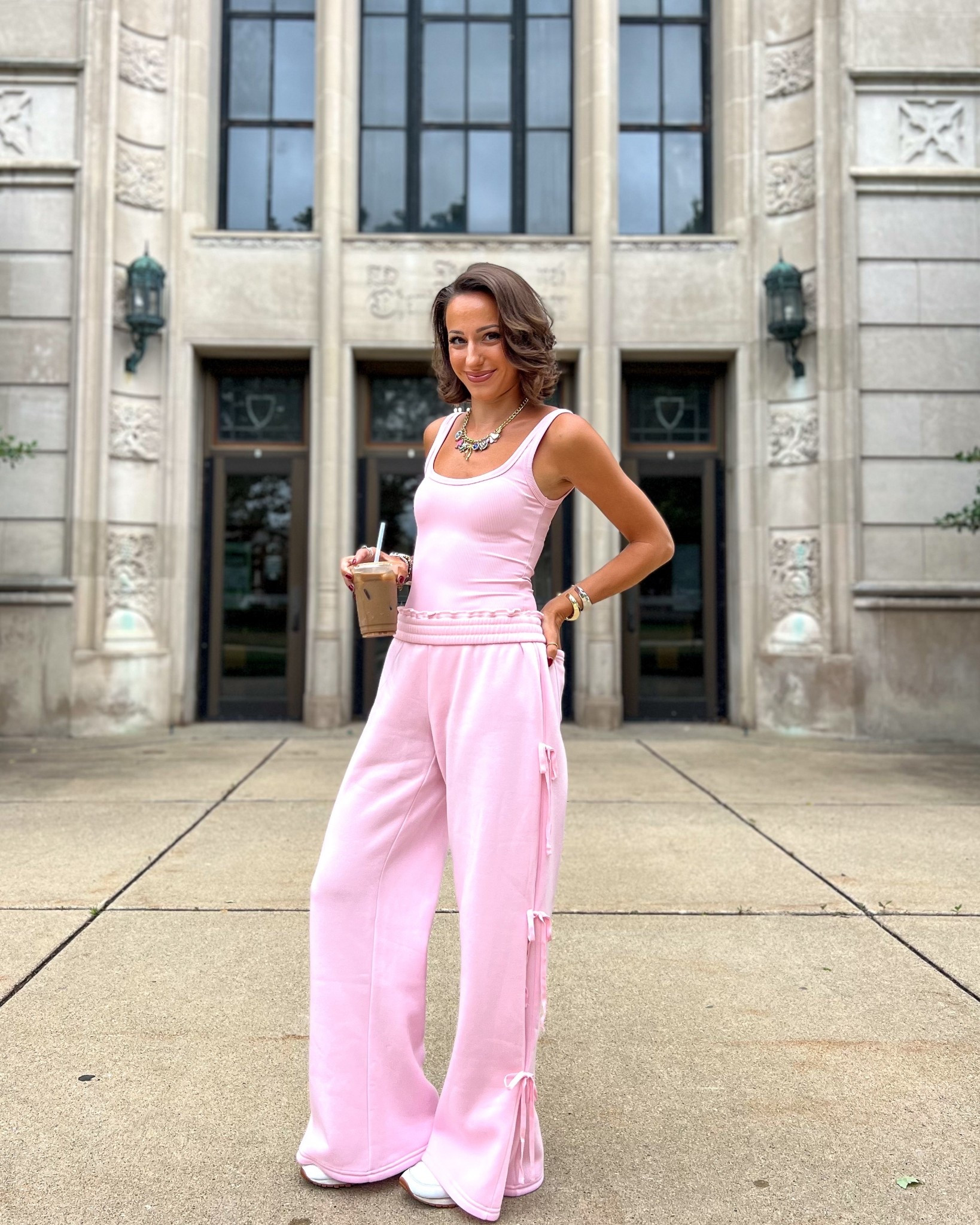 Wide leg bow sweatpants run tts (wearing an xs)
Ribbed scoop neck bodysuit runs tts (wearing an xs)

#LTKPetite #LTKU #LTKFindsUnder100