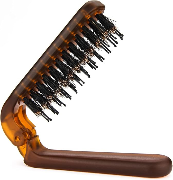 Travel Folding Hair Brush, Mini Boar Bristle Hair Brush for Men Women Kids | Amazon (US)