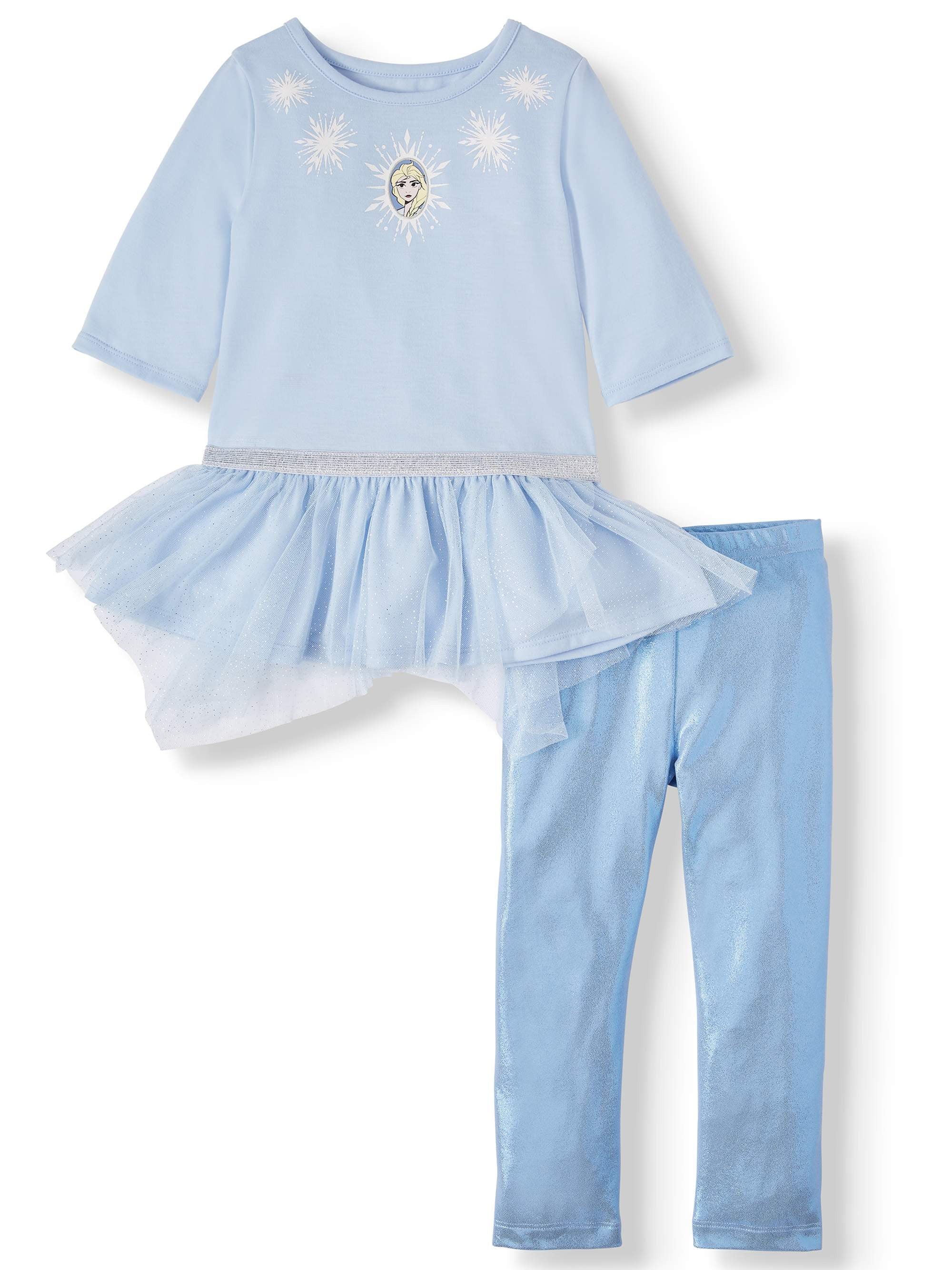 Frozen Toddler Girls Tulle Peplum Top & Leggings Outfit Set, 2-Piece | Walmart (US)