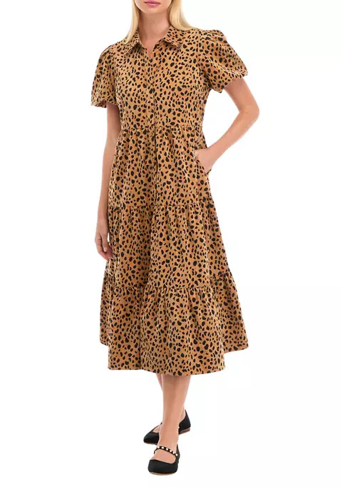 Crown & Ivy™ Women's Puff Sleeve Animal Print Midi Dress | Belk