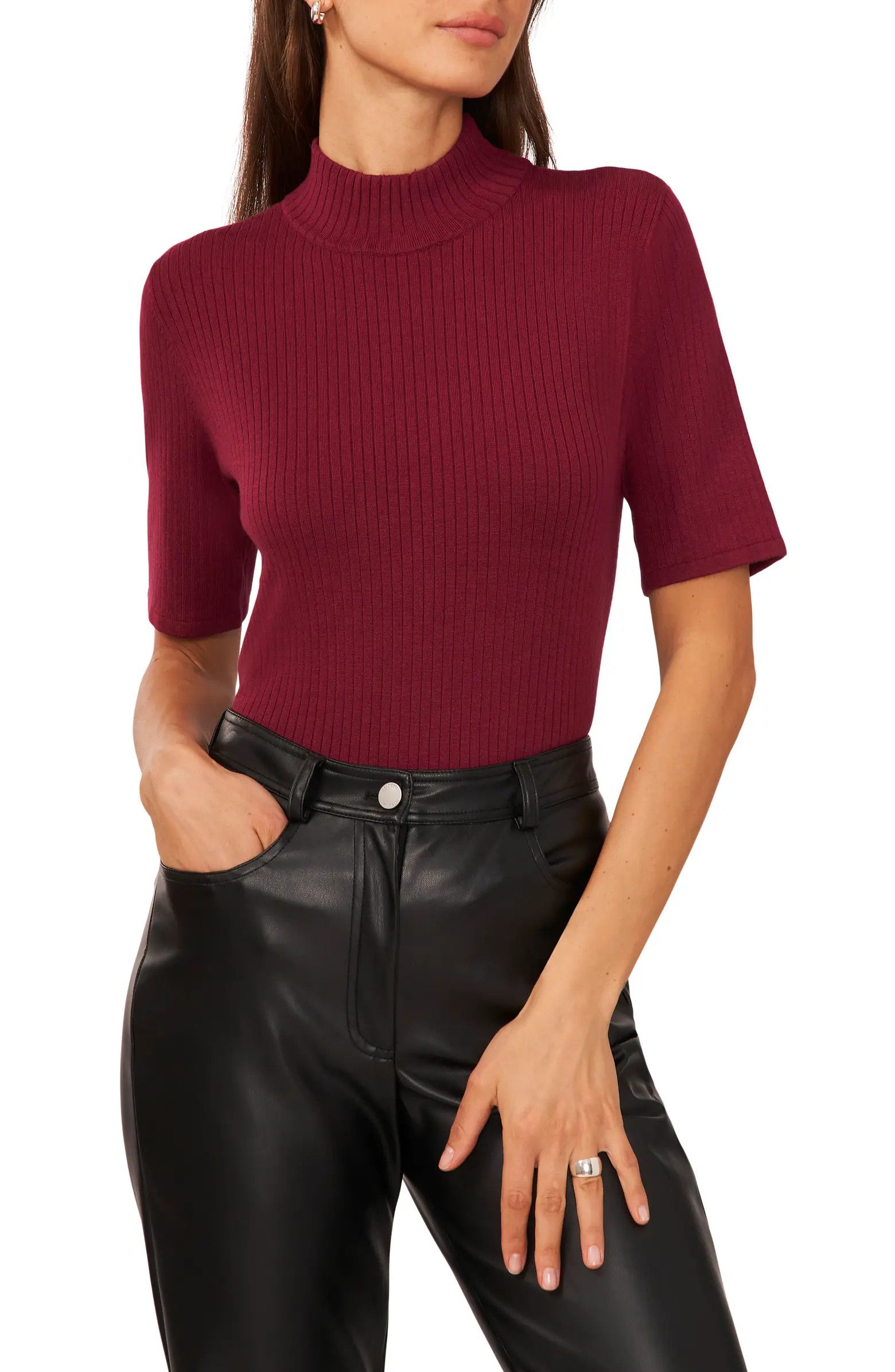 Short Sleeve Mock Neck Rib Sweater | Nordstrom