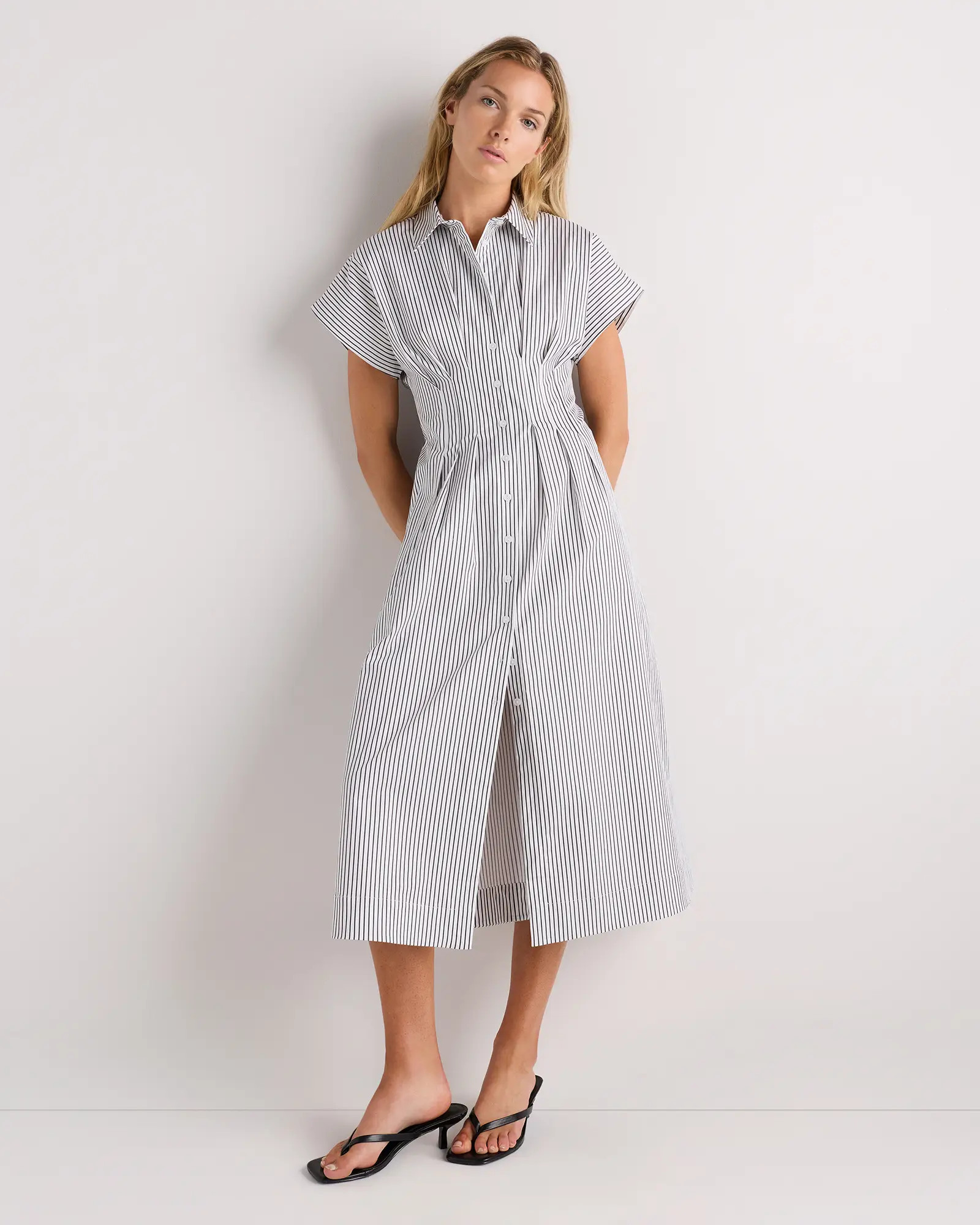 Stretch Twill Pleated Midi Shirt Dress | Quince