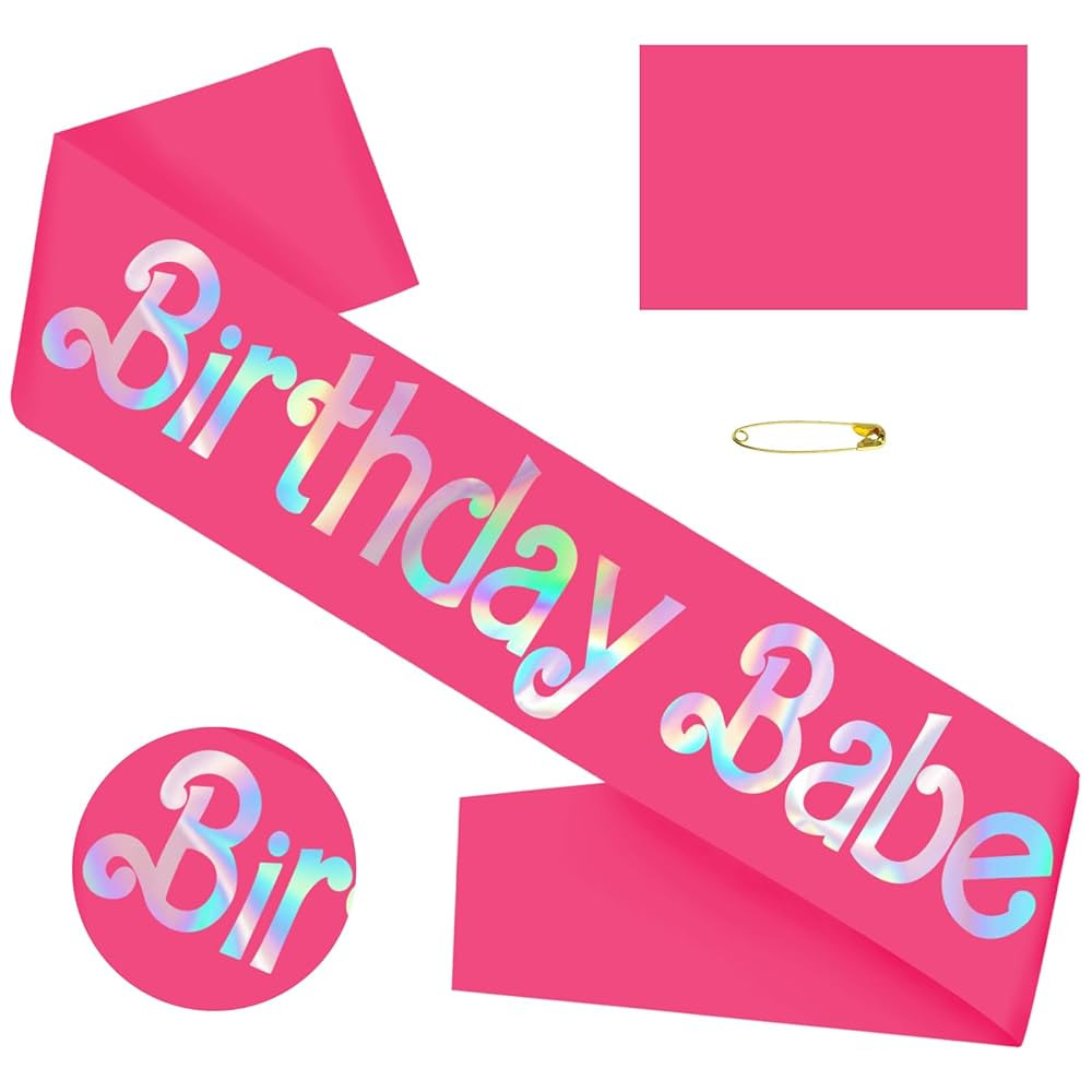 Birthday Babe Sash with Iridescent Foil, Hot Pink Birthday Sash for Girls, Birthday Gift for Wome... | Amazon (US)