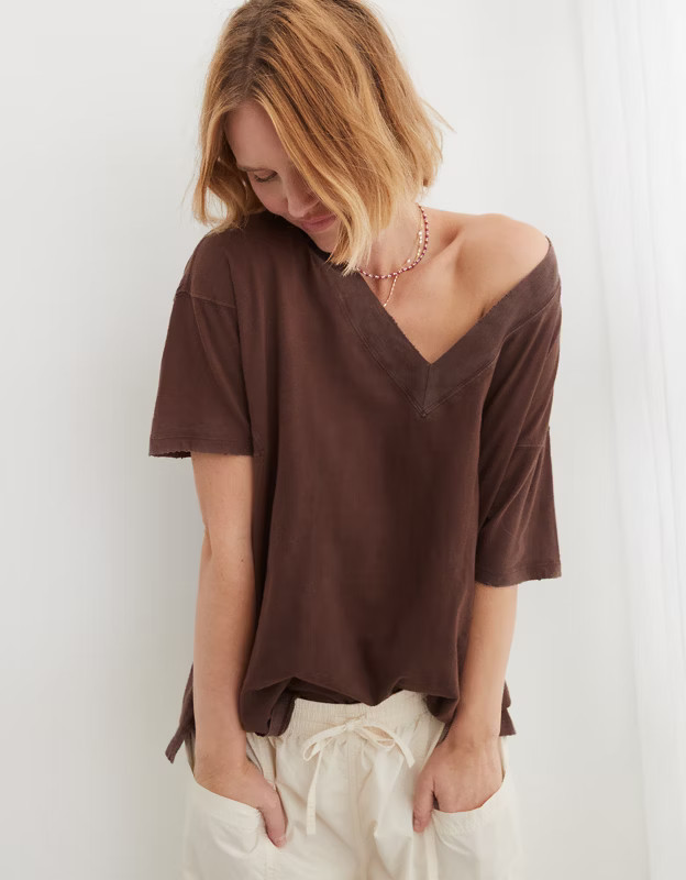 Aerie Extreme V-Neck Oversized Boyfriend T-Shirt | Aerie