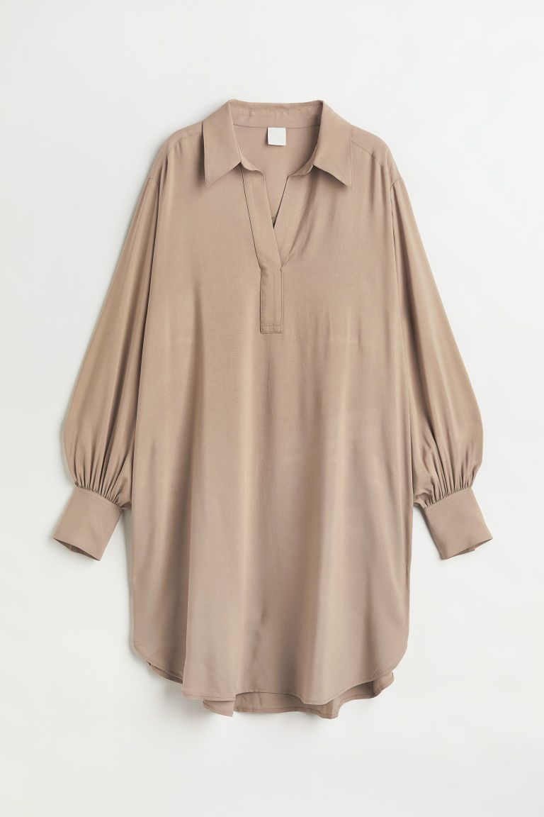 H & M - Balloon-sleeved Shirt Dress - Beige | H&M (US + CA)