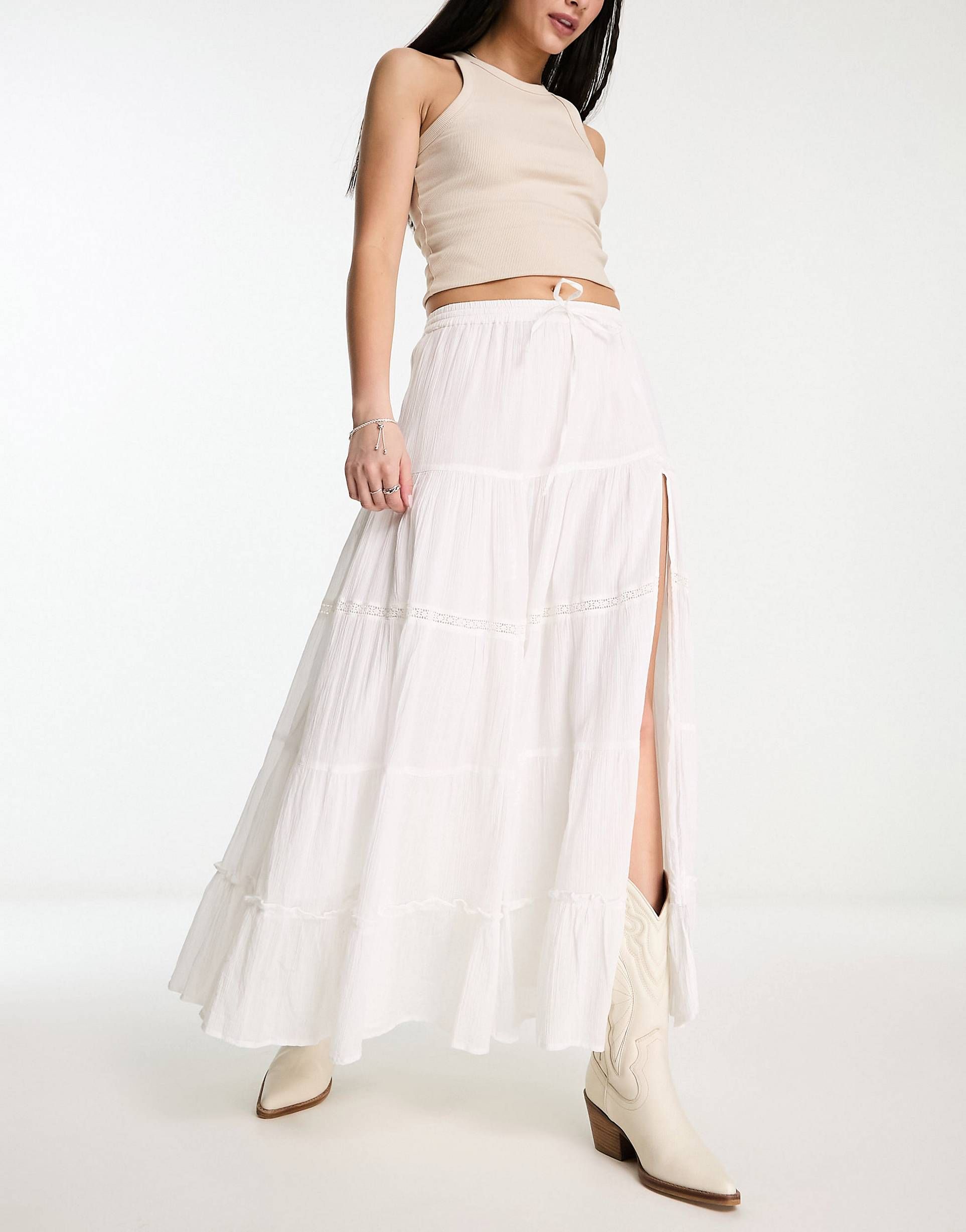 Bershka embroidered maxi skirt in ecru | ASOS (Global)