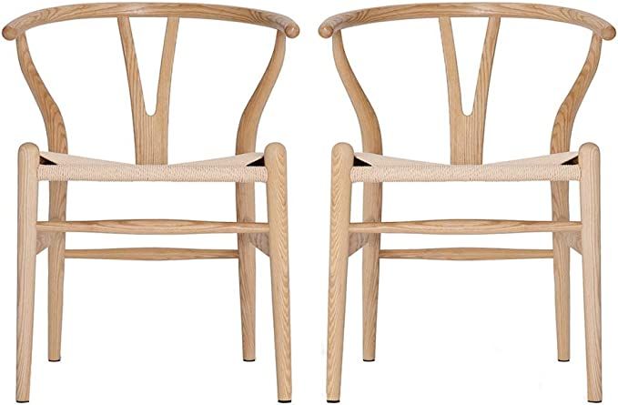 Amazon.com - VODUR Wishbone Chair Natural Solid Wood Dining Chairs/Hans Vegner Y Chair Rattan and... | Amazon (US)