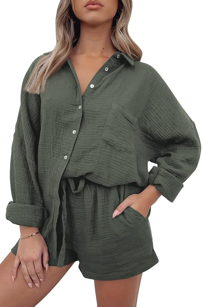 AUTOMET 2 Piece Sets For Women Lounge Wear Matching Two Piece Pajama Fashion Oversized Shirts And... | Amazon (US)