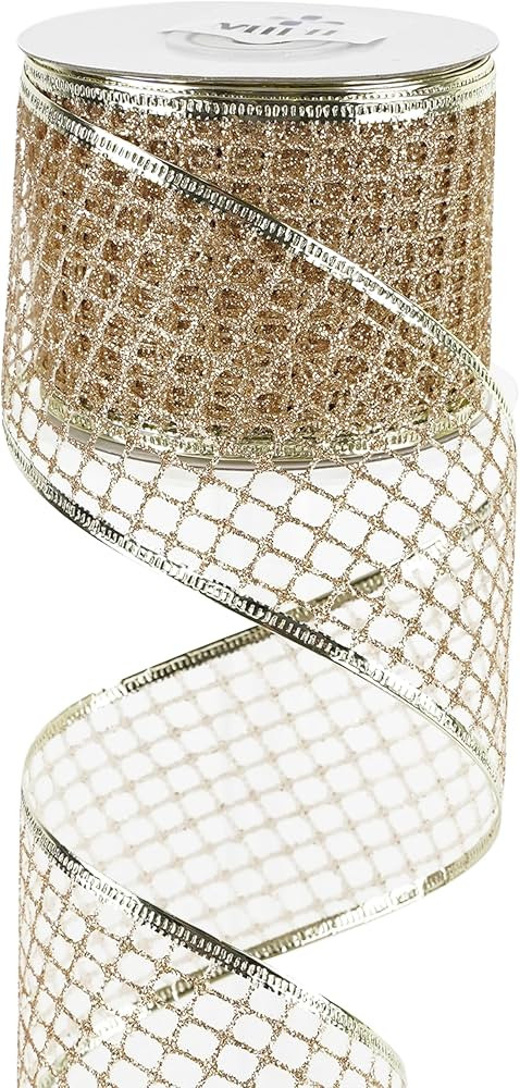 MEEDEE 2.5 Inch Champagne Netting Ribbon - Sparkling Glamour Netted Ribbon Champagne Gold Glitter... | Amazon (US)