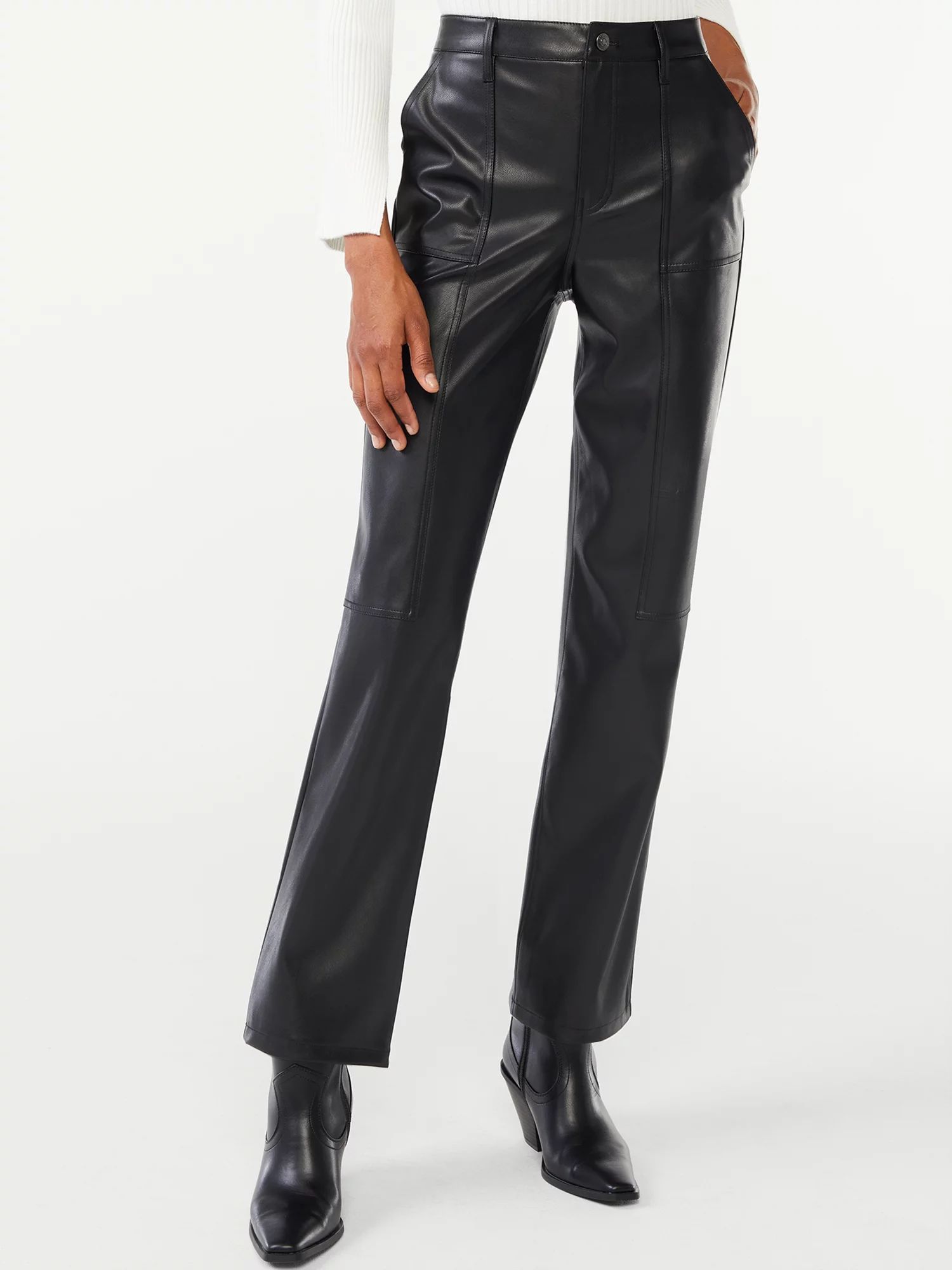 Scoop Women's Faux Leather Straight Pants - Walmart.com | Walmart (US)