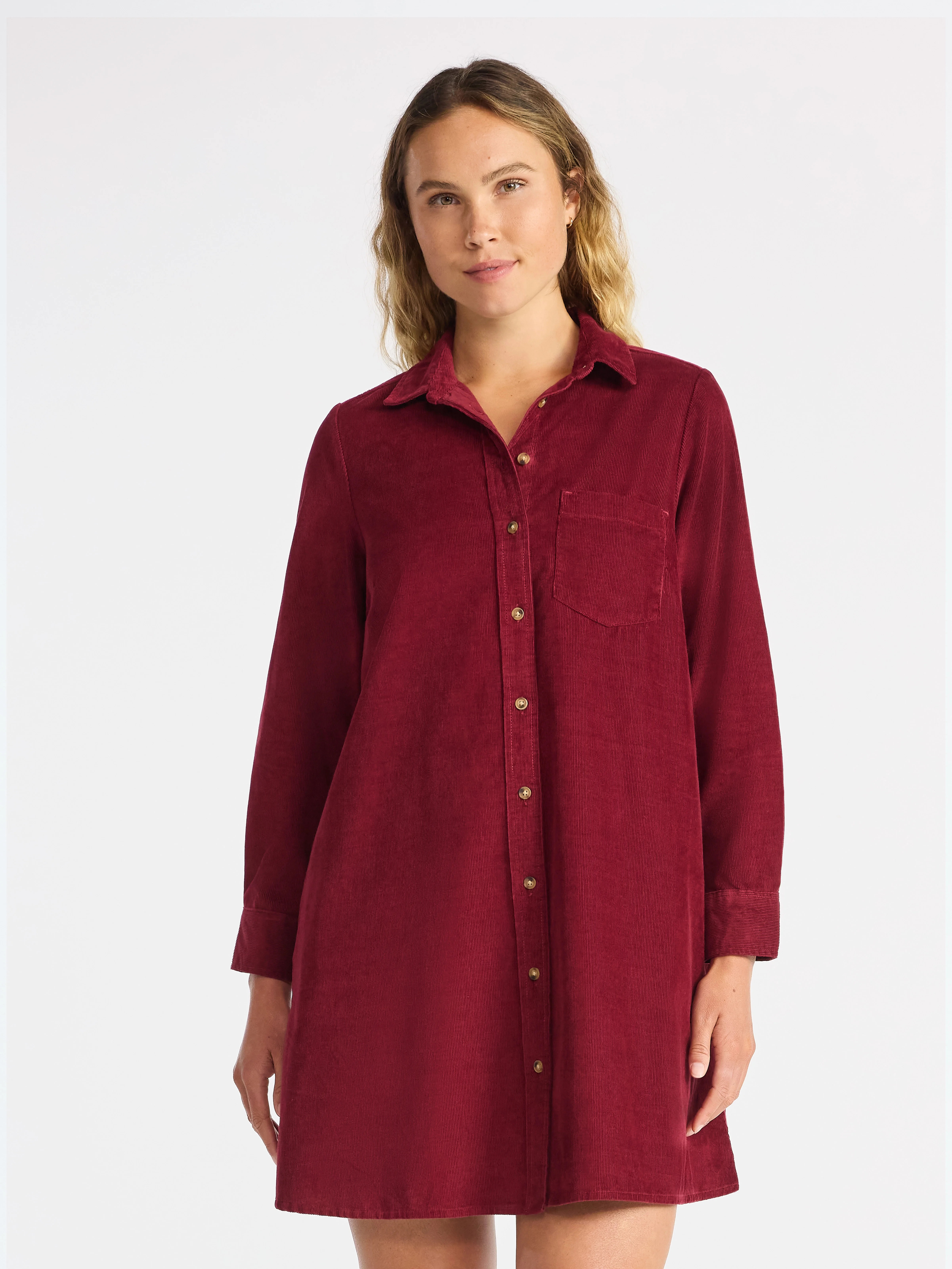 Time and Tru Women's Corduroy Shirtdress with Long Sleeves, Sizes XS – XXXL | Walmart (US)