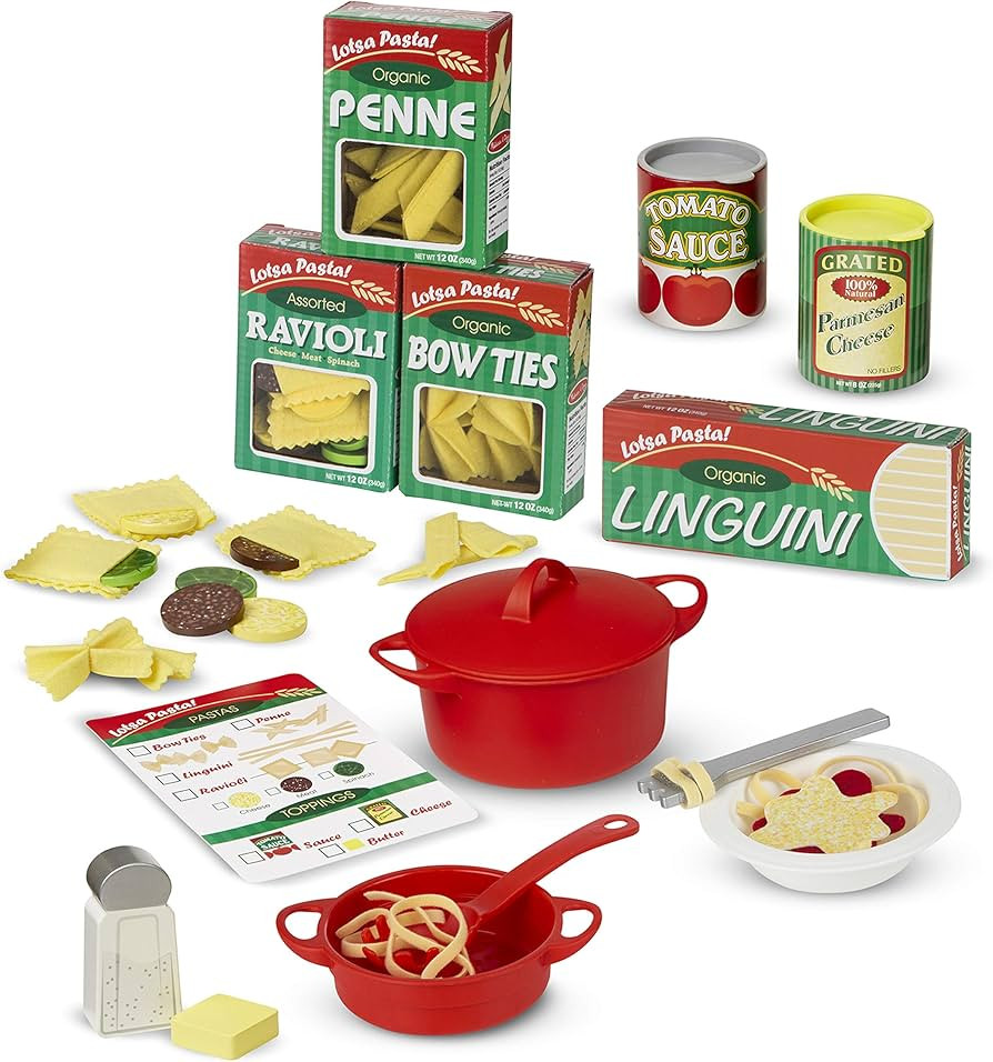 Melissa & Doug Prepare & Serve Pasta Play Food Set - Wooden Play Food Sets For Kids Kitchen, Pret... | Amazon (US)