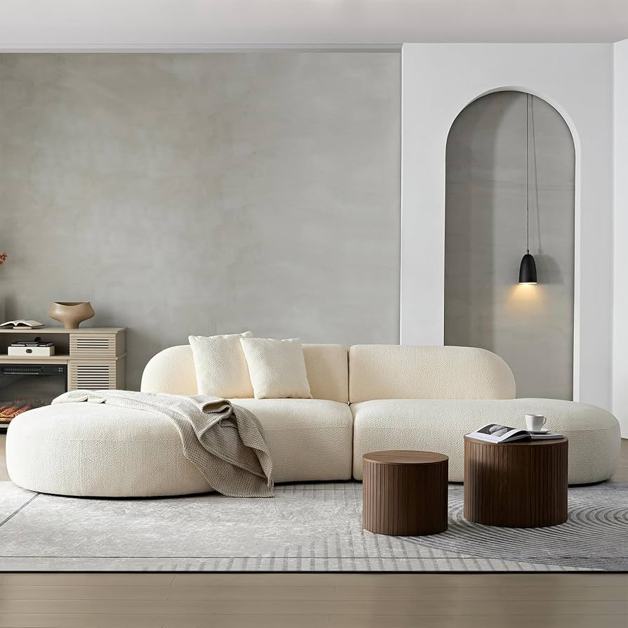 135.4" Curved Sectional Sofa Couch, Modern Boucle Fabric Upholstered Cloud Couch with 2 Throw Pil... | Amazon (US)