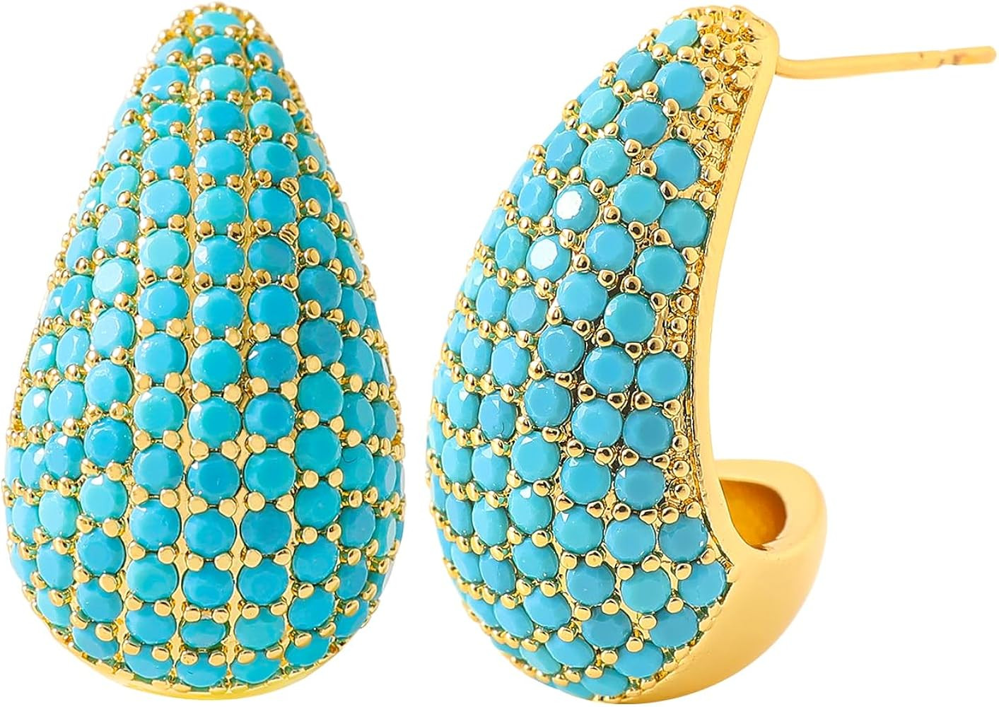 Chunky 18K Gold Plated Hoop Earring Silver Teardrop Earrings for Women Water Drop Lightweight Rhi... | Amazon (US)