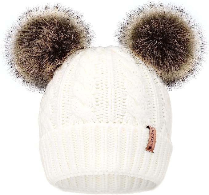Arctic Paw Pom Pom Beanie Cable Knit Fleece Lined Winter Beanie Women Hat | Amazon (US)