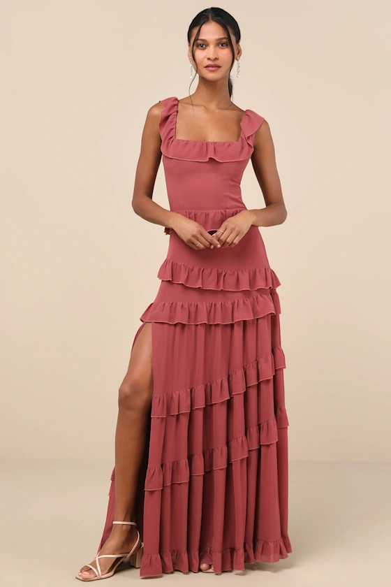 Compelling Romantic Rusty Rose Ruffled Tiered Maxi Dress | Lulus