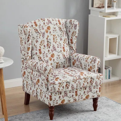 Modern Floral Accent Chair with Retro Wood Legs – Elegant Upholstered Armchair for Cozy Living Spaces | Wayfair North America
