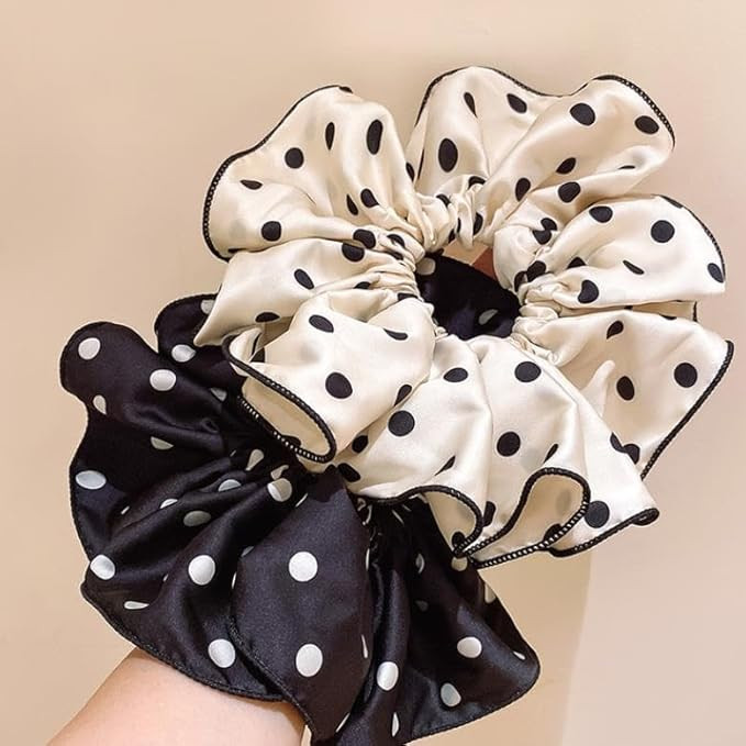 Lemeilleur 2 PCS Vintage Polka Dots Silklike Hair Scrunchies Long Hair Eleastic Bands Scrunchy Ha... | Amazon (US)
