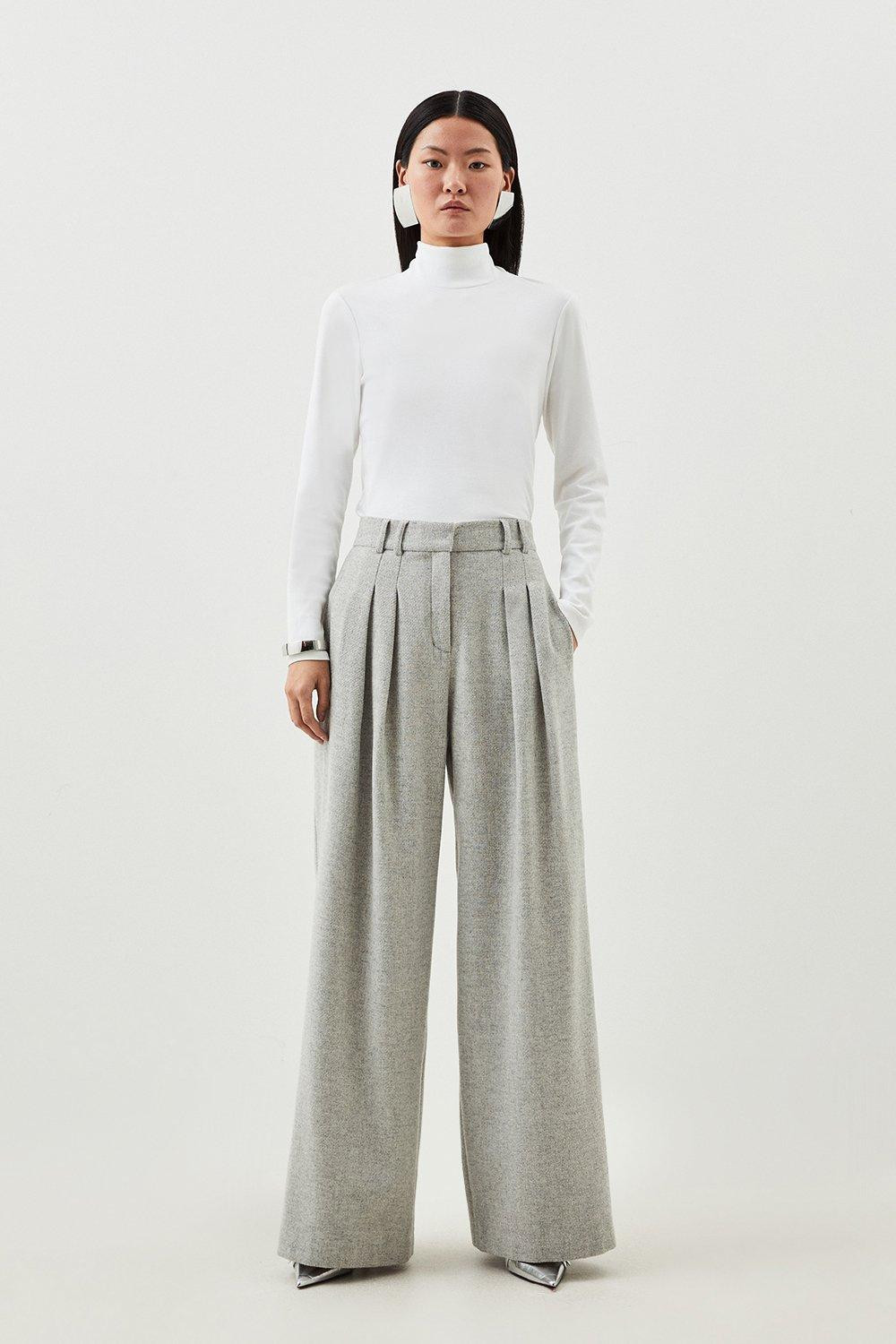 Petite Tailored Wool Blend Double Faced Wide Leg Trousers | Karen Millen US