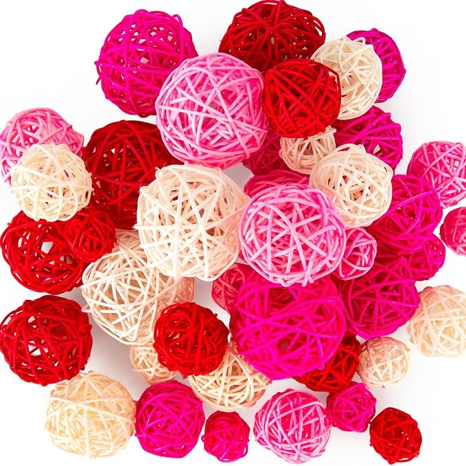 FUTUREPLUSX 42PCS Valentines Day Tiered Tray Bowl Fillers Decor, Assorted Pink Decorative Balls f... | Amazon (US)