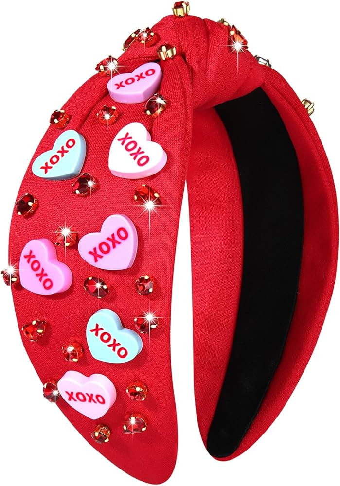 CEALXHENY Valentine’s Day Headband for Women Beaded Heart Headbands Red Pink Rhinestone Crystal... | Amazon (US)