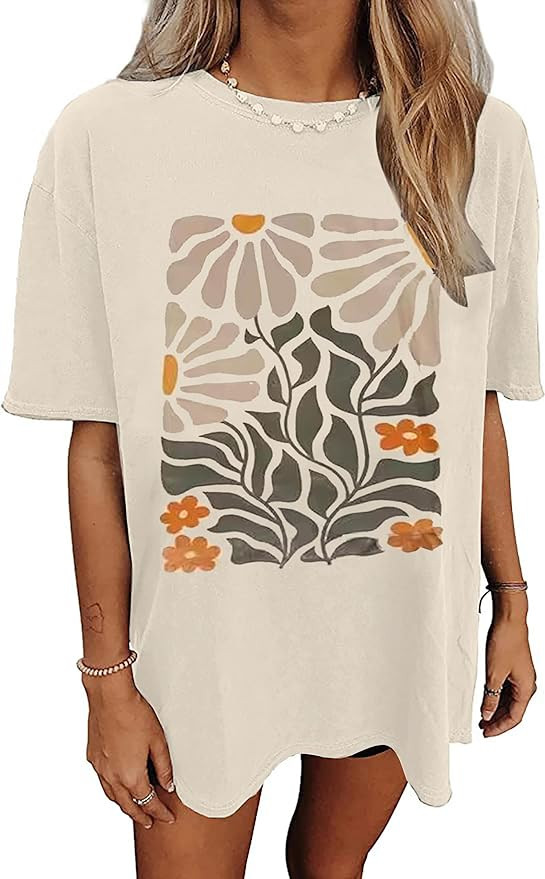 Womens Oversized Tshirt Flower Graphic Tees Nashville Music Short Sleeve Shirts Summer Casual Loo... | Amazon (US)