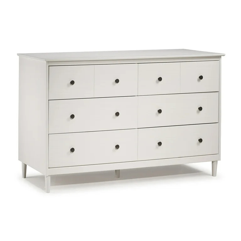 Manor Park Mid-Century Modern 6-Drawer Solid Wood Dresser, White | Walmart (US)