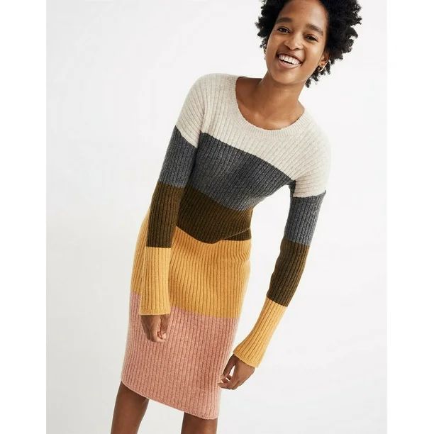Madewell Colorblock Midi Sweater Dress in Coziest Yarn XXS Heather Vanilla NEW | Walmart (US)