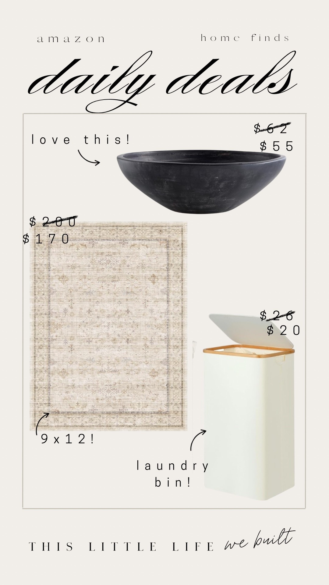 Amazon daily deals! 


Decorative bowl, laundry basket, hamper, aesthetic home finds, rug, Amazon home, affordable home

#LTKSaleAlert #LTKHome #LTKU