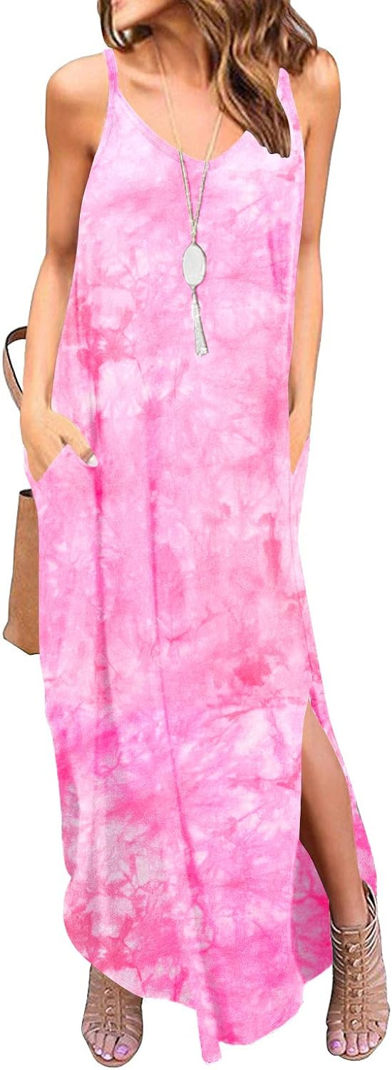 GRECERELLE Women's Summer Casual Loose Dress Beach Cover Up Long Cami Maxi Dresses with Pocket | Amazon (US)