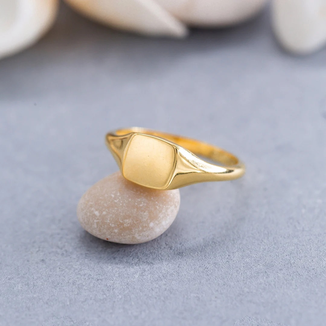 14K Solid Gold Square Signet Ring, 925 Sterling Silver Square Signet Ring, Personalization Ring, ... | Etsy (US)