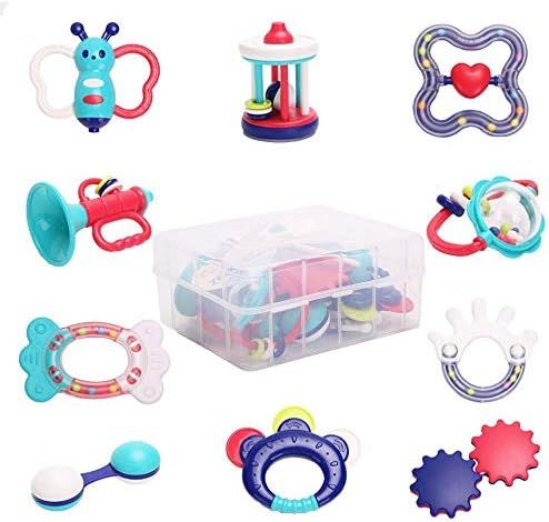 WISHTIME Baby Rattle Teether Baby Toys - 10pcs Shaker, Grab, Shaking Bell Rattle Set Infant Newbo... | Amazon (US)