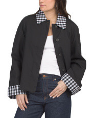 Cropped Trench With Hidden Placket And Gingham Collar | Jackets | Marshalls | Marshalls