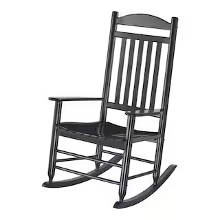 Patio Black Wood Outdoor Rocking Chair | The Home Depot